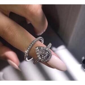 3 for $25. Women's Silvery Pear Shaped Engagement Ring Set size 5